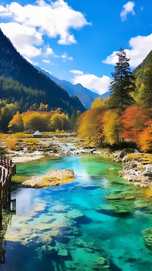 有寨沟风景.青山绿水蓝天,白云,让人流连忘返#一起享受大自然 - 抖音