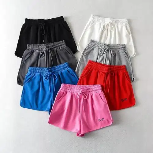 2022夏季新品薄款刺绣粉色少女心a字运动短裤棉显瘦高腰宽松卫裤