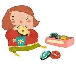 手绘卡通女孩吃饼干元素