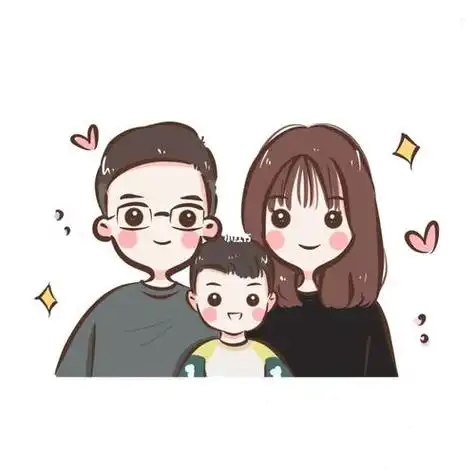 原创手绘可爱全家福头像幸福的一家三口全家福头像手绘卡通亲子