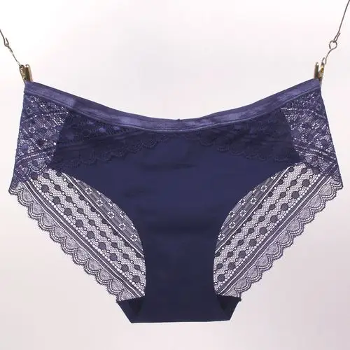 新款性感蕾丝边冰丝无痕三角女士内裤纯色女性半无痕拼接内裤批.