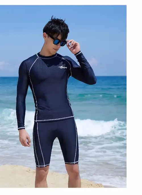 游泳裤泳衣男款套装仿鲨鱼皮泳帽泳镜速干男士五分泳