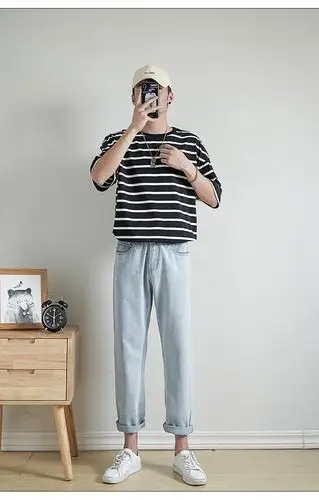 森马轻熟风短袖t恤2021夏季男装一套搭配痞帅气韩版潮流ins牛仔裤套装