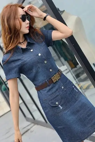 牛仔连衣裙夏薄款收腰显瘦港味气质牛仔裙冷淡风复古包臀裙连身裙