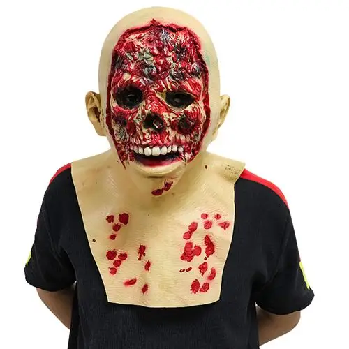 无皮血脸僵尸丧尸面具 吸血流血面具乳胶头套万圣节装饰道具