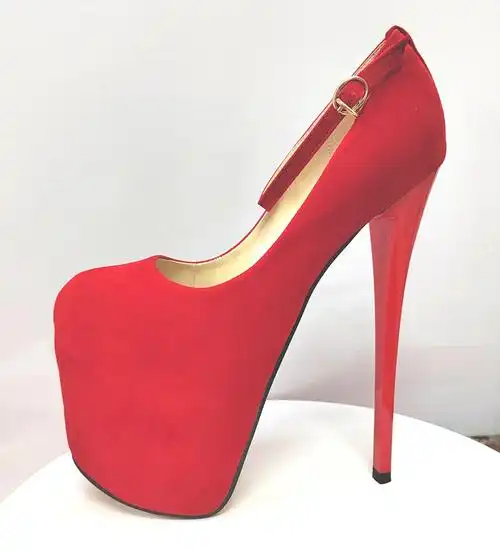 夏季新款高跟鞋19公分红色绒面蛇纹恨天高大码女鞋性感夜店反串鞋