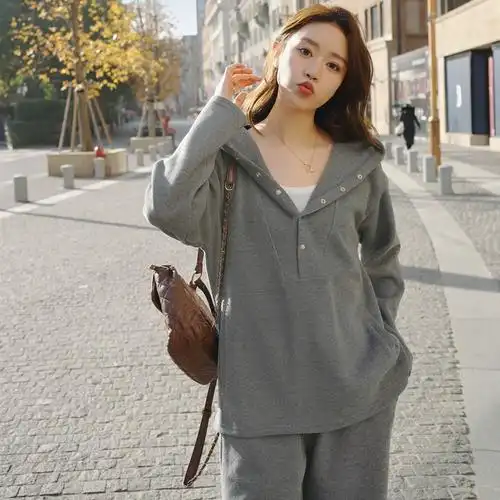 拉链连帽开衫开春运动休闲外套女卫衣套装韩系春秋款2023新款春季