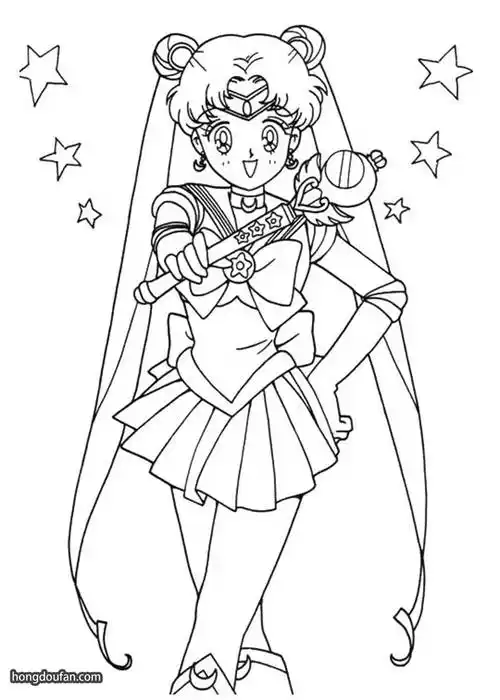 拿着法杖的美少女战士水手兔涂色简笔画大全