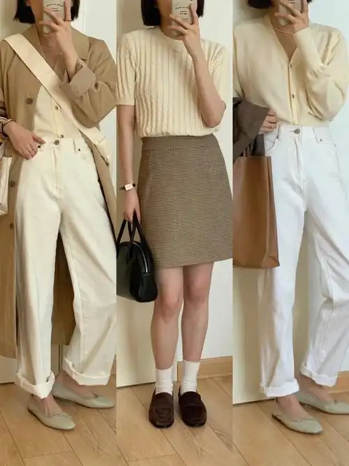 早春三套简约杏色look