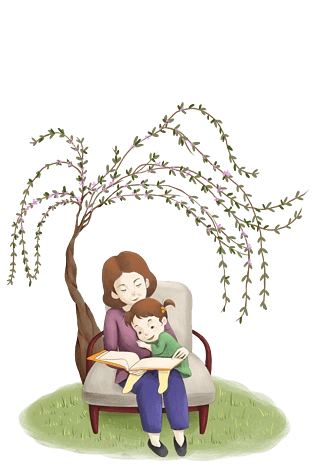 卡通团聚的妈妈和女儿