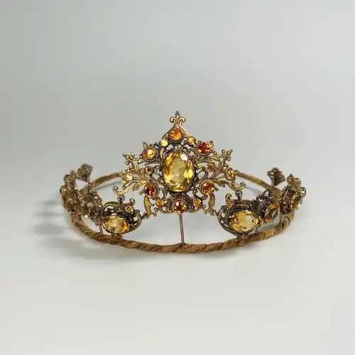 黄水晶皇冠项链收藏级古董珠宝