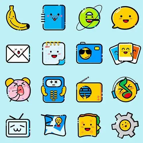 简约北欧软萌mbe卡通可爱线条物品风格食品天气水果小图标psd素材