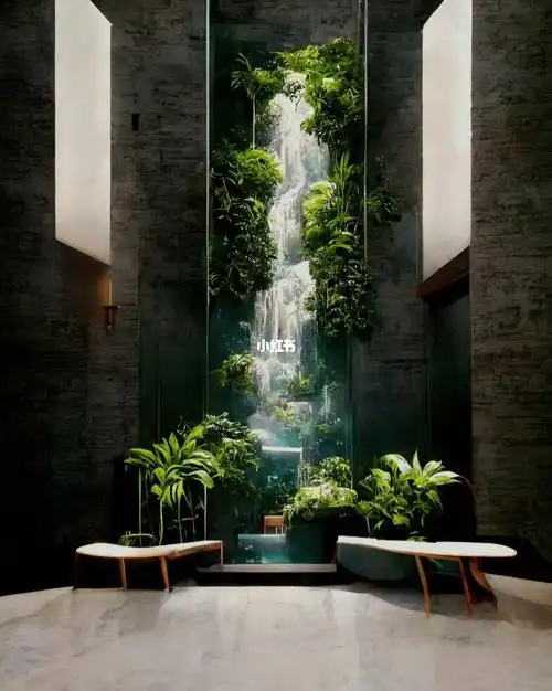 一个效果很不错的室内瀑布景观设计