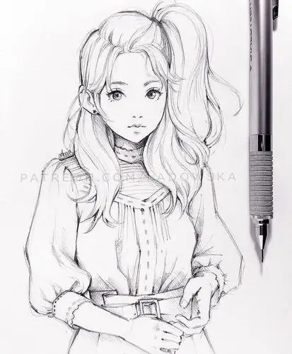 人物黑白动漫素材插画绘画线稿手绘女生男生长发短发转载