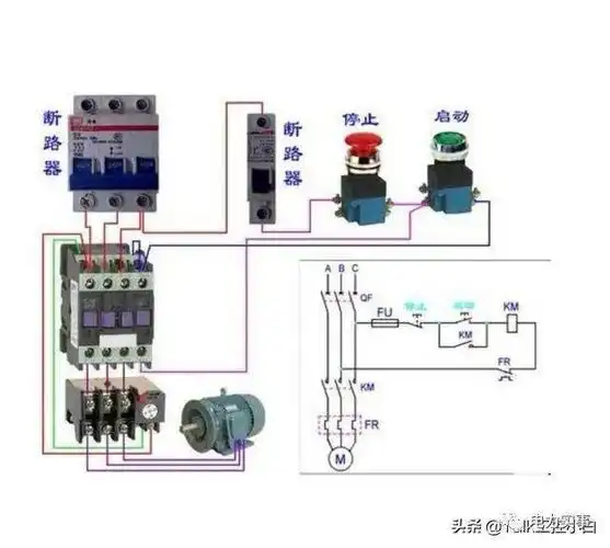 一个启动按钮,一个停止按钮,控制三相电机,怎么接线?