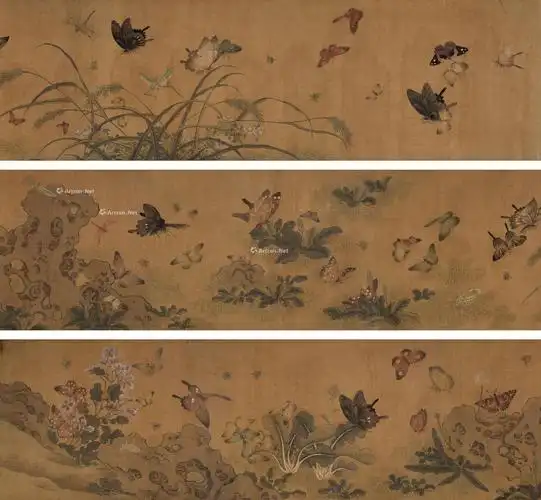 0164百蝶图手卷设色绢本