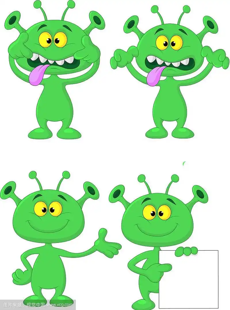 可爱的绿色外星人卡通集合集