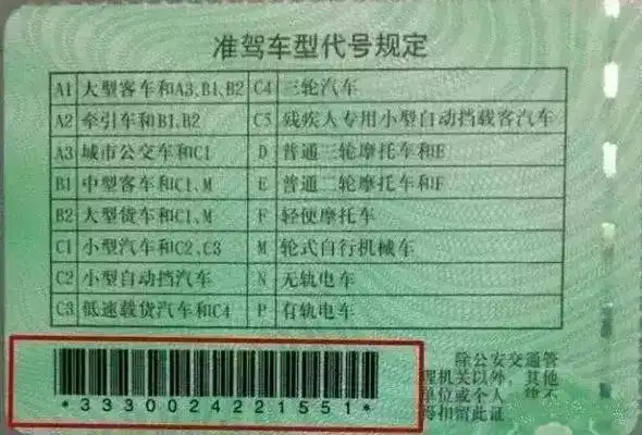 只要翻开驾驶证正页背面就可以看到准驾车型代号规定.
