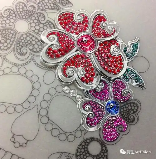 珠宝首饰手绘图合集礼包颈饰耳饰戒指手环胸针套件金属着色等高清效果