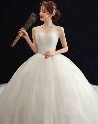 2021新款天鹅湖新娘主婚纱气质法式抹胸超仙轻拖尾简约小个子夏季