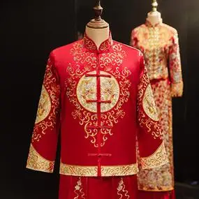 秀禾服男2022新款中式新郎服婚礼大码唐装结婚敬酒礼服接亲服男士