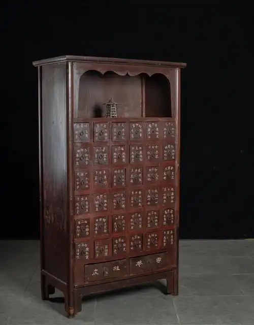 清代老榆木明式亮格药柜
