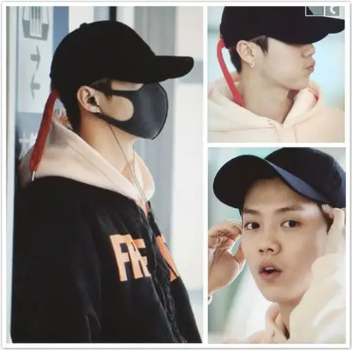 鹿晗同款帽子_鹿晗同款帽子跑男帽韩版纯色光板红鞋带黑色鸭舌帽子