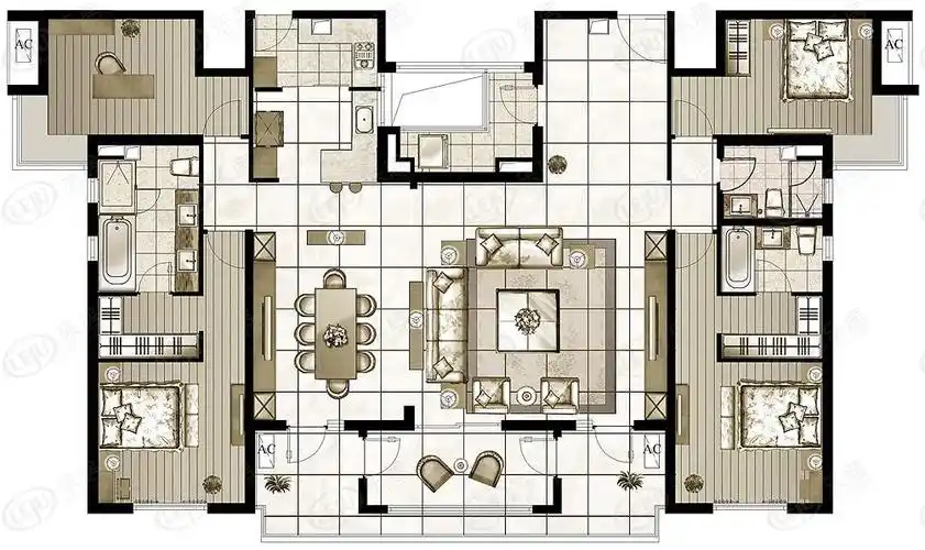 远雄兰苑4室2厅3卫户型图 - 天津乐居