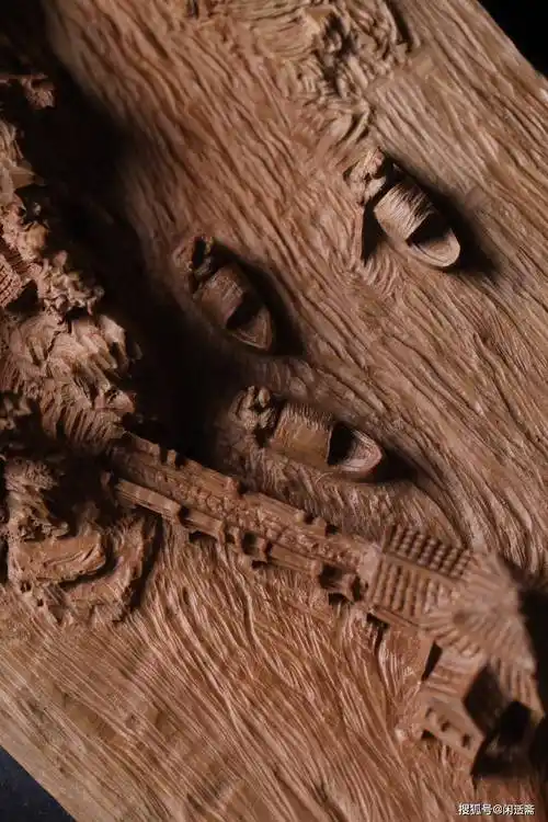 显微镜下的千里江山图,檀香木微雕作品_山水_山石_画面