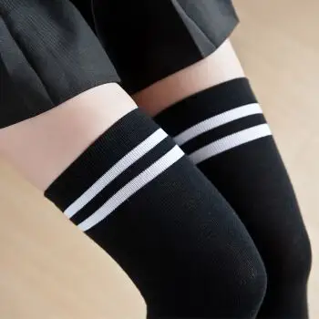 过膝袜长筒袜子女韩国学生秋冬日系高筒长袜百搭学院风防滑大腿袜 黑