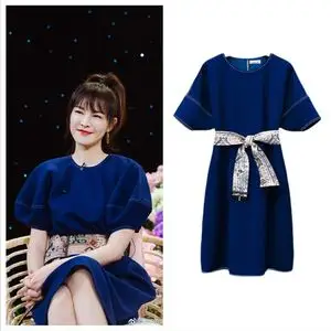 妻子的浪漫旅行5李艾同款衣服蓝色牛仔裙连衣裙泡泡袖短袖裙子女a