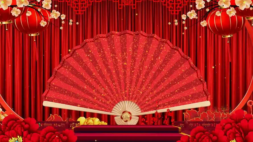 中国风中式传统2021牛年春节新年戏曲舞台视频背景年会背景