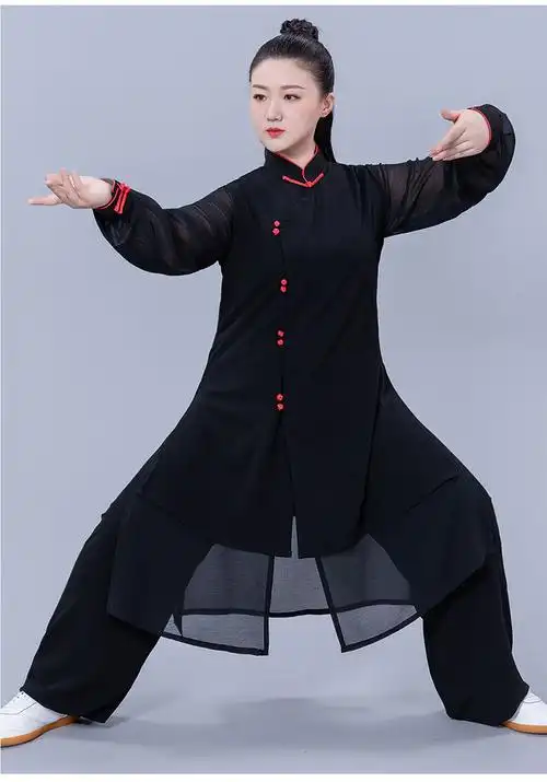 京耕(jinggeng) 太极服女中国风斜襟夏季纱袖太极拳薄款功表演服健身