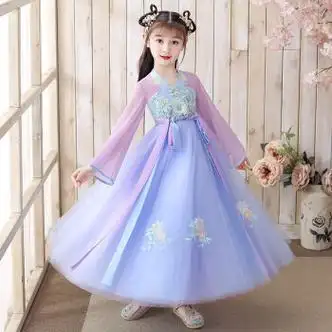 思泰熊适合412岁女童汉服新款古风连衣裙子女孩夏季唐装儿童超仙古装