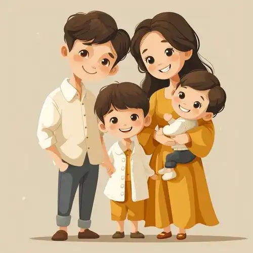 亲子头像|2024一家四口哥弟|亲子照卡通插画