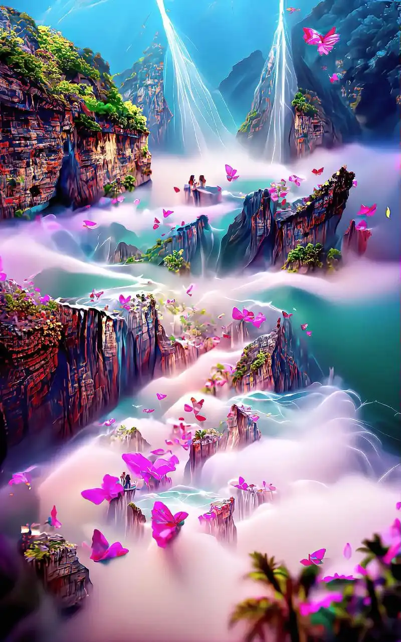 山间风景秀丽,瀑布连绵 #唯美意境  #人间仙境美如画 #a - 抖音