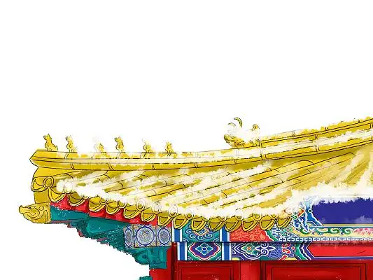 春天春季彩色古风中国风手绘故宫屋檐古建筑元素png素材