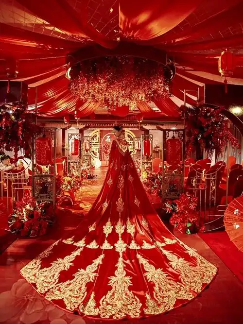 00折后价￥99出租明制汉服婚服中式婚礼结婚凤冠霞帔拖尾大码定制租赁