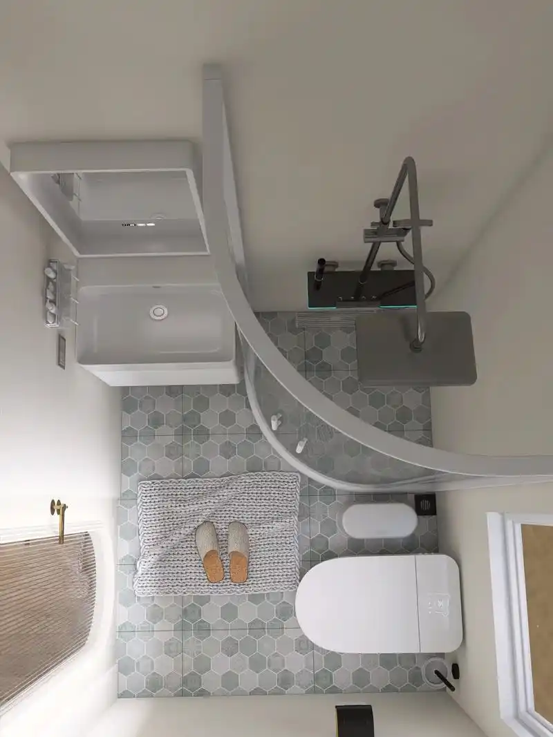 小户型微水泥浴室|清新又极简.风格:极简现代风 大小:2.8 - 抖音