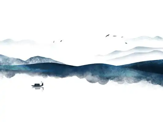 蓝色手绘原创古风中国风水墨山水山峰远山元素png素材