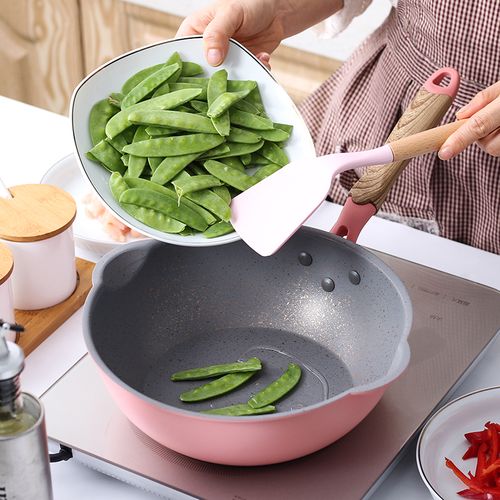 麦饭石不粘锅炒锅炒菜超轻锅轻家用平底12人小号炒锅
