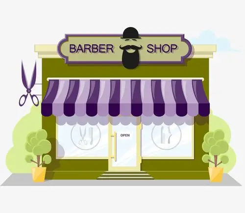 手绘卡通绿色理发店店铺