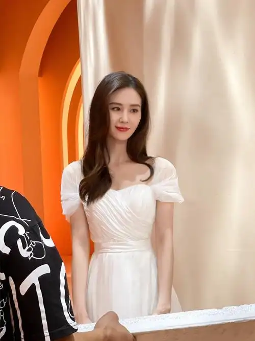 图片中的刘诗诗身着一袭白色及地纱裙,长发披肩,对着镜头微微一笑