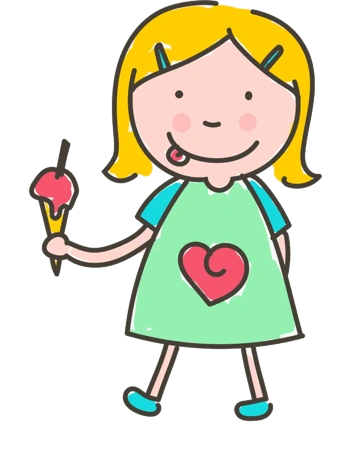 卡通小女孩吃