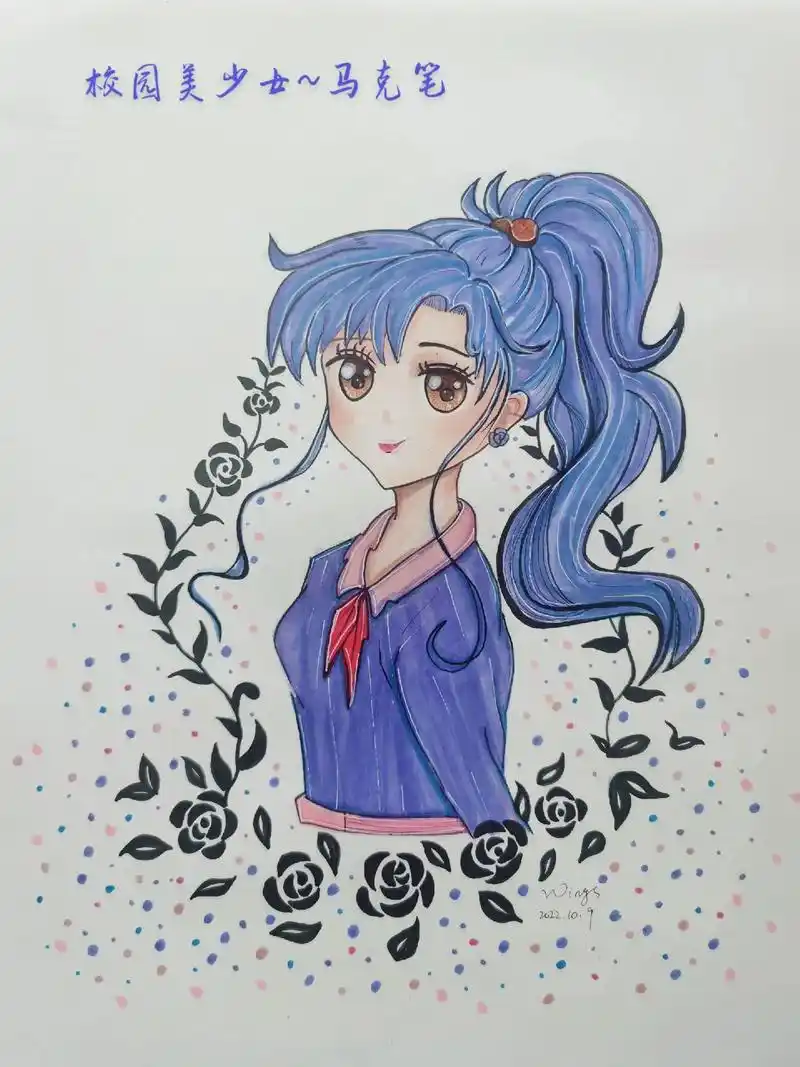 艺术 #画画 #人物肖像 #马克笔 #绘画过程 :校园美少 - 抖音