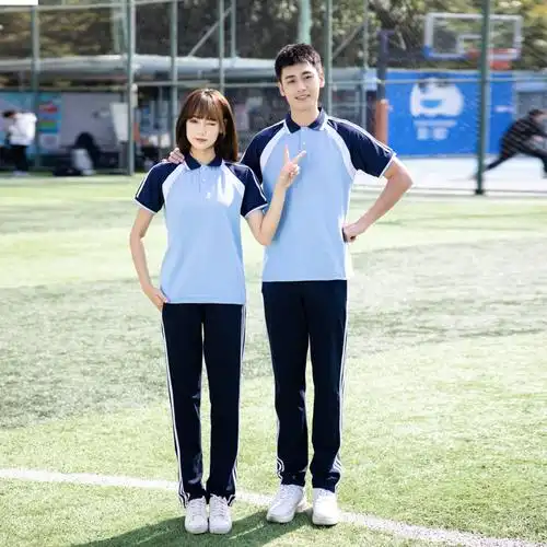 中学生校服套装夏季初中生高中运动会短袖上衣学院风蓝白t恤班服