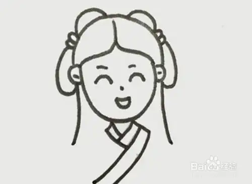 古代漂亮长头发女孩简笔画