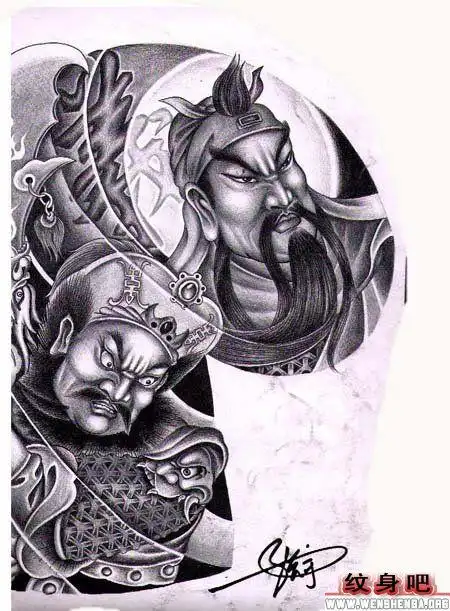 经典半甲关公纹身图案