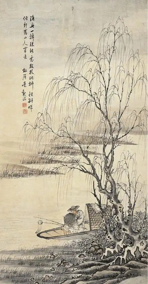 1516 柳溪渔父图 立轴 设色纸本