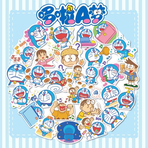 可爱哆啦a梦贴纸卡通叮当猫蓝胖子电脑手机电动车头盔装饰贴防水